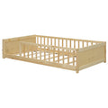 Twin Size Floor Platform Bed With Built In Book Storage Rack,Natural Twin Natural American Design Pine