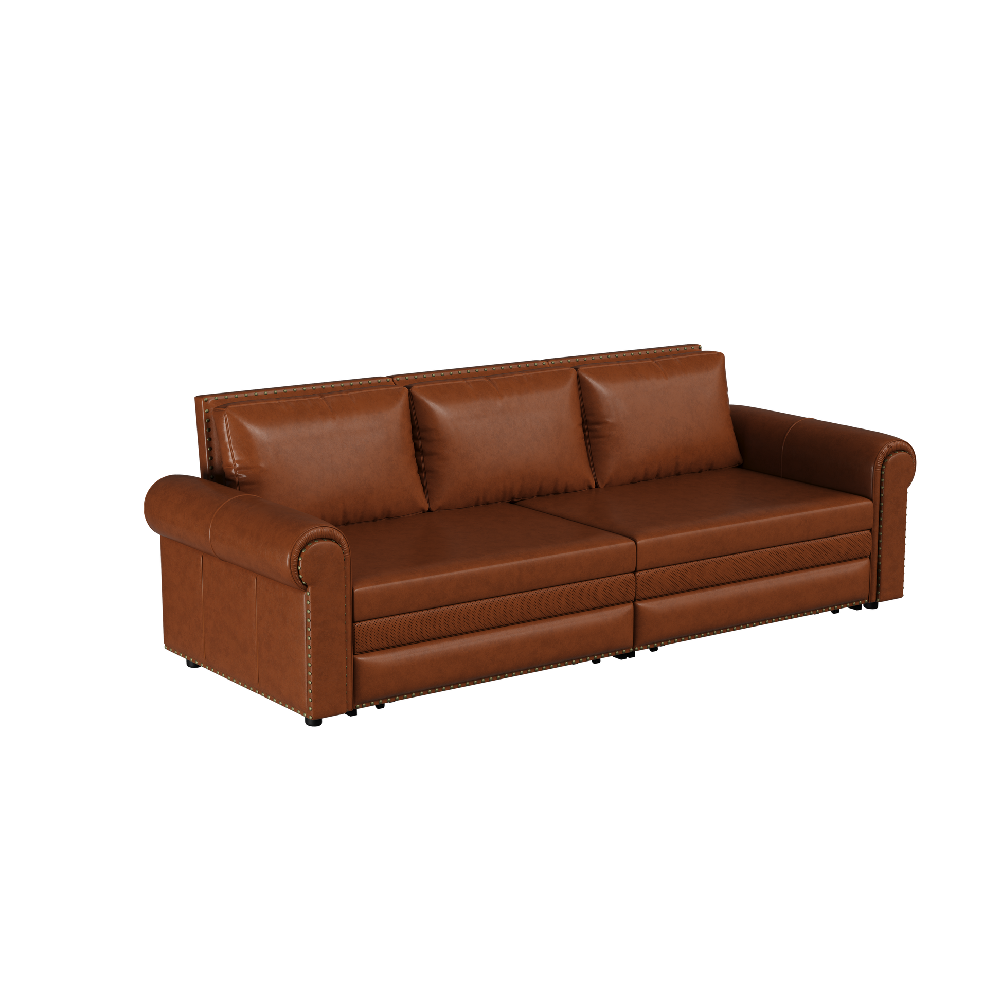 Chesterfield Sofa,93.7" King Pull Out Sofa Bed, 3 In 1 Faux Leather Convertible Sleeper Sofa With Trim & Rolled Arm,Multi Functional Sofa Bed For Living Room,Bedroom,Apartment,Office Light Brown