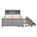 Full Size Platform Bed With Storage Headboard, Usb, Twin Size Trundle And 3 Drawers, Gray Box Spring Not Required Full Gray Wood Bedroom Bed Frame Solid Wood Mdf