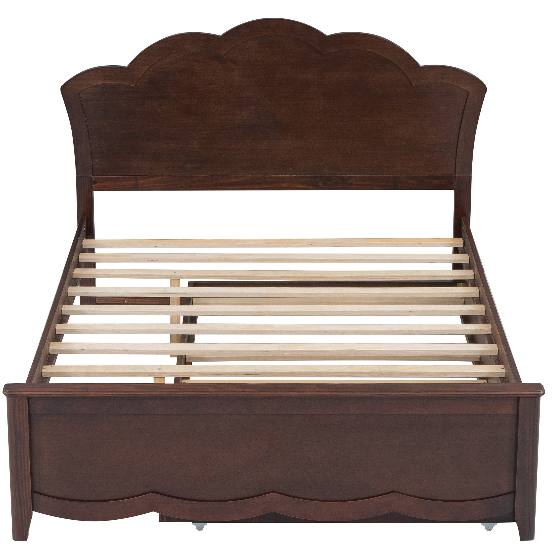 Full Size Wood Platform Bed With Headboard And Twin Size Trundle, Cappuccino Box Spring Not Required Full Cappuccino Wood Bed Frame Solid Wood Mdf