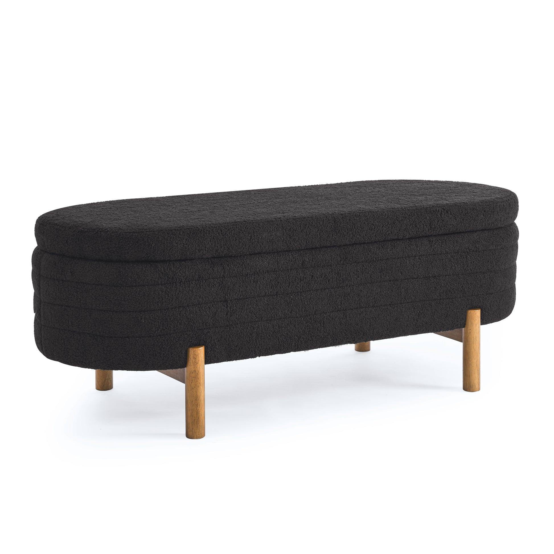 Ottoman Oval Storage Bench,Rubber Wood Leg,Black 46."X17.7"X10.8" Black Foam