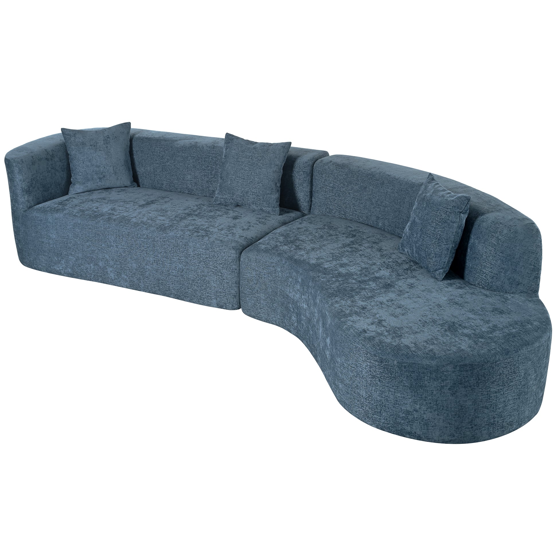 Modern Large 2 Piece Sectional Sofa With 3 Pillows,For Living Room, Bedroom Blue Polyester 2 Seat