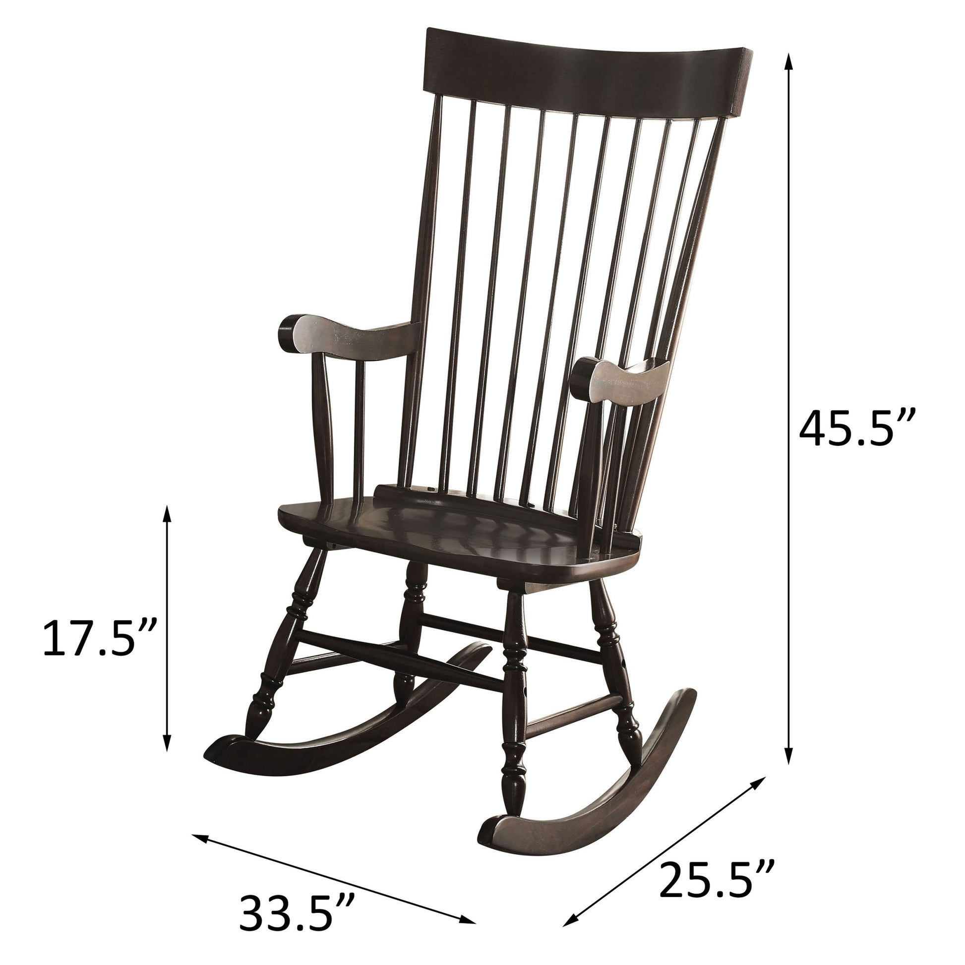 Black Spindle Back Rocking Chair Solid Black Primary Living Space Rectangular Rocking Chairs Rubberwood Slat Back Wood