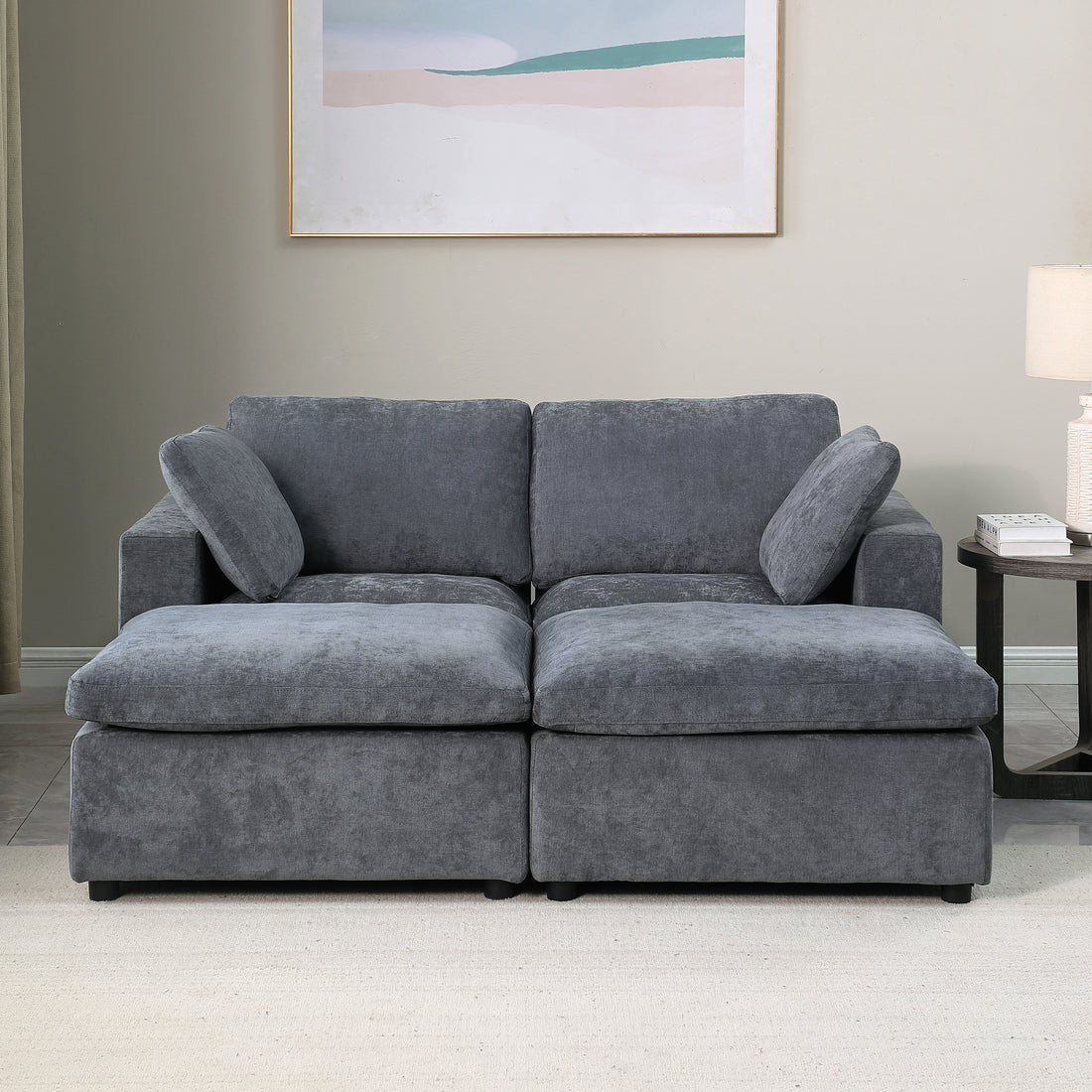 68.5" Loveseat Sofa With 2 Ottoman Modular Sofa Sleeper Couch Set Upholstered Couch For Living Room Apartment Small Space, Chenille Grey Grey Fabric 4 Seat