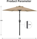 9' Patio Umbrella Outdoor Table Market Yard Umbrella With Push Button Tilt Crank Tan Stainless Steel