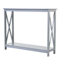 Homcom 2 Tier Console Table, Sofa Side Table With Storage Shelf, X Design For Entryway, Living Room, And Hallway, Grey Grey Mdf