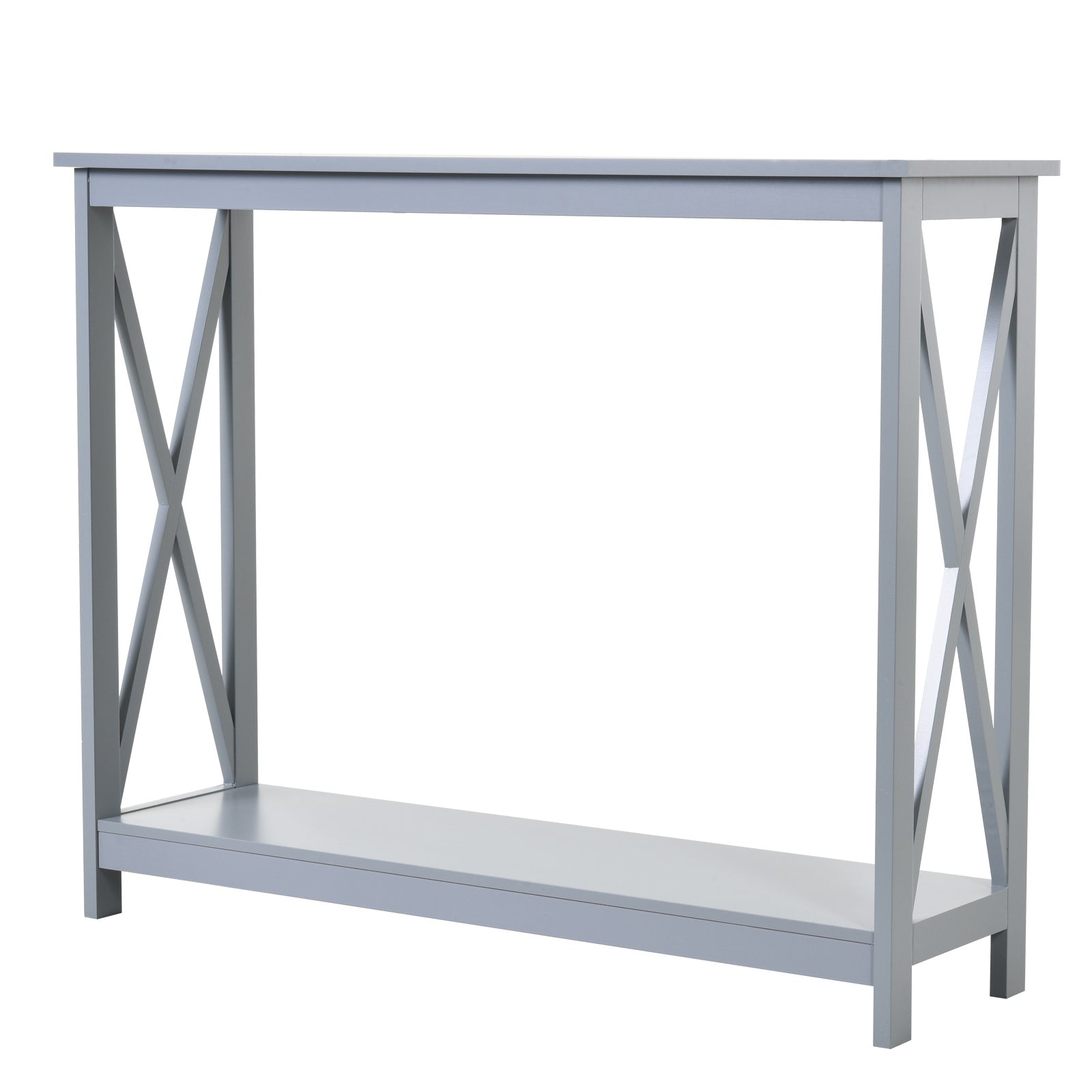 Homcom 2 Tier Console Table, Sofa Side Table With Storage Shelf, X Design For Entryway, Living Room, And Hallway, Grey Grey Mdf