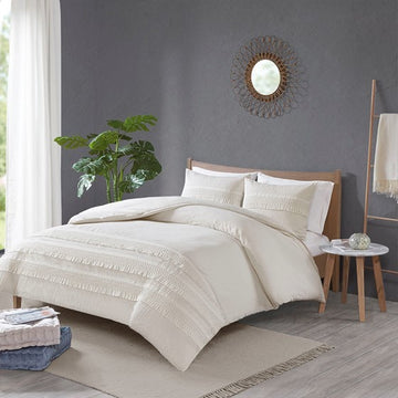 3 Piece Cotton Seersucker Duvet Cover Set King Ivory Cotton