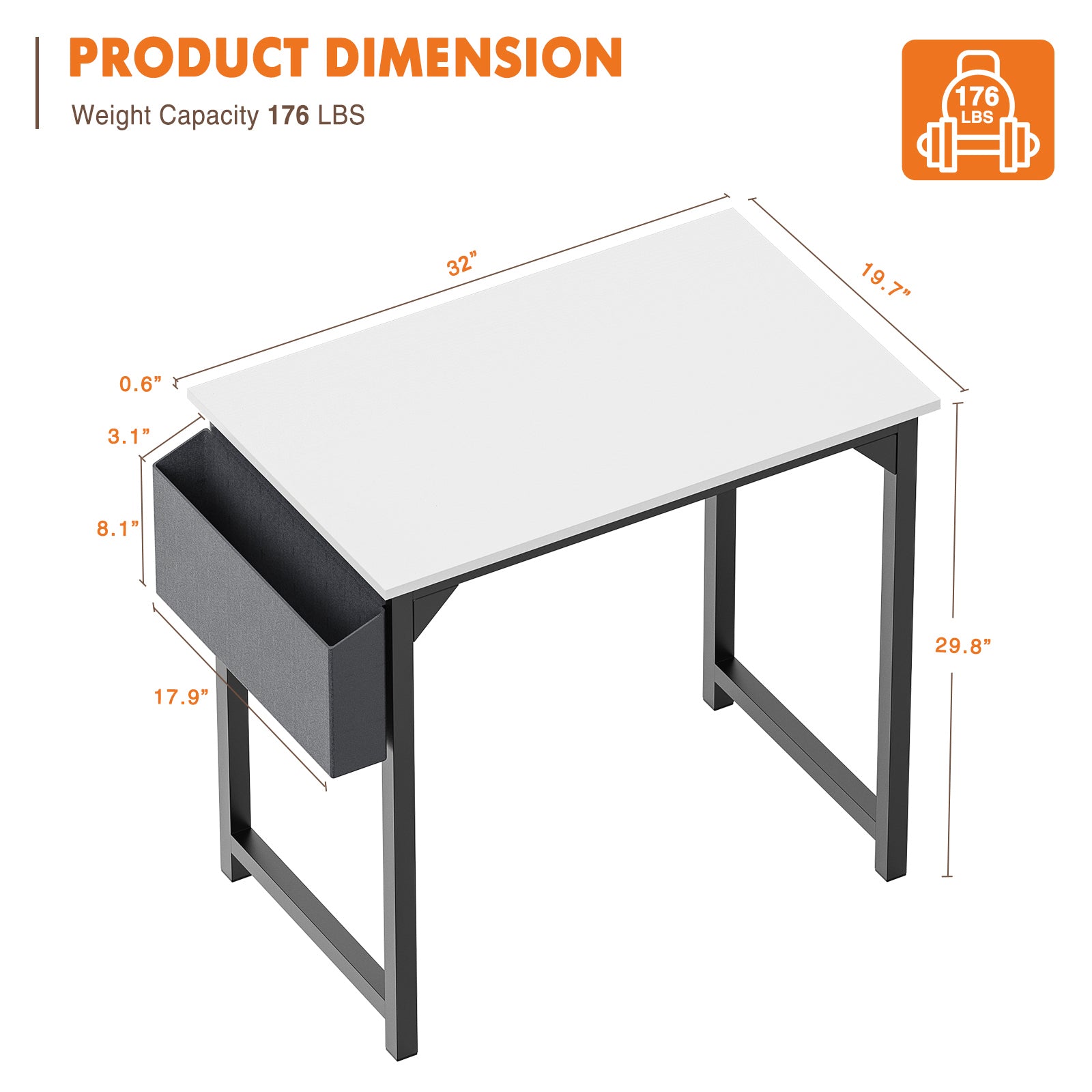 Modern Simple Style Wooden Work Office Desks With Storage,31 Inch,White White Iron