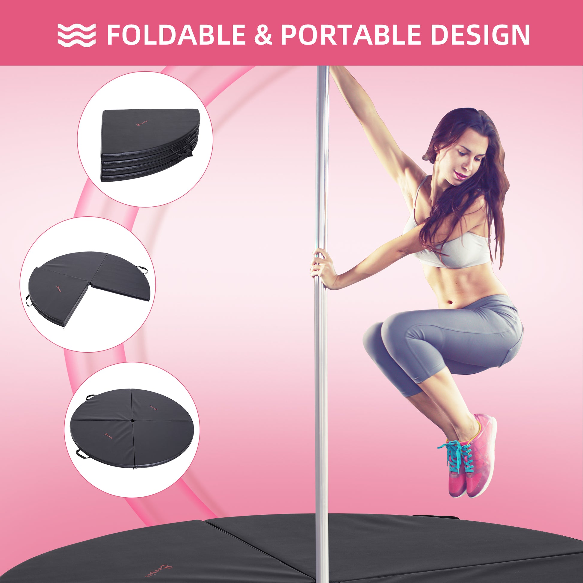 Soozier Pole Dance Mat, 2"T X 5'W Folding Pole Dance Mat For Home, Lightweight And Foldable, Black Black Pvc