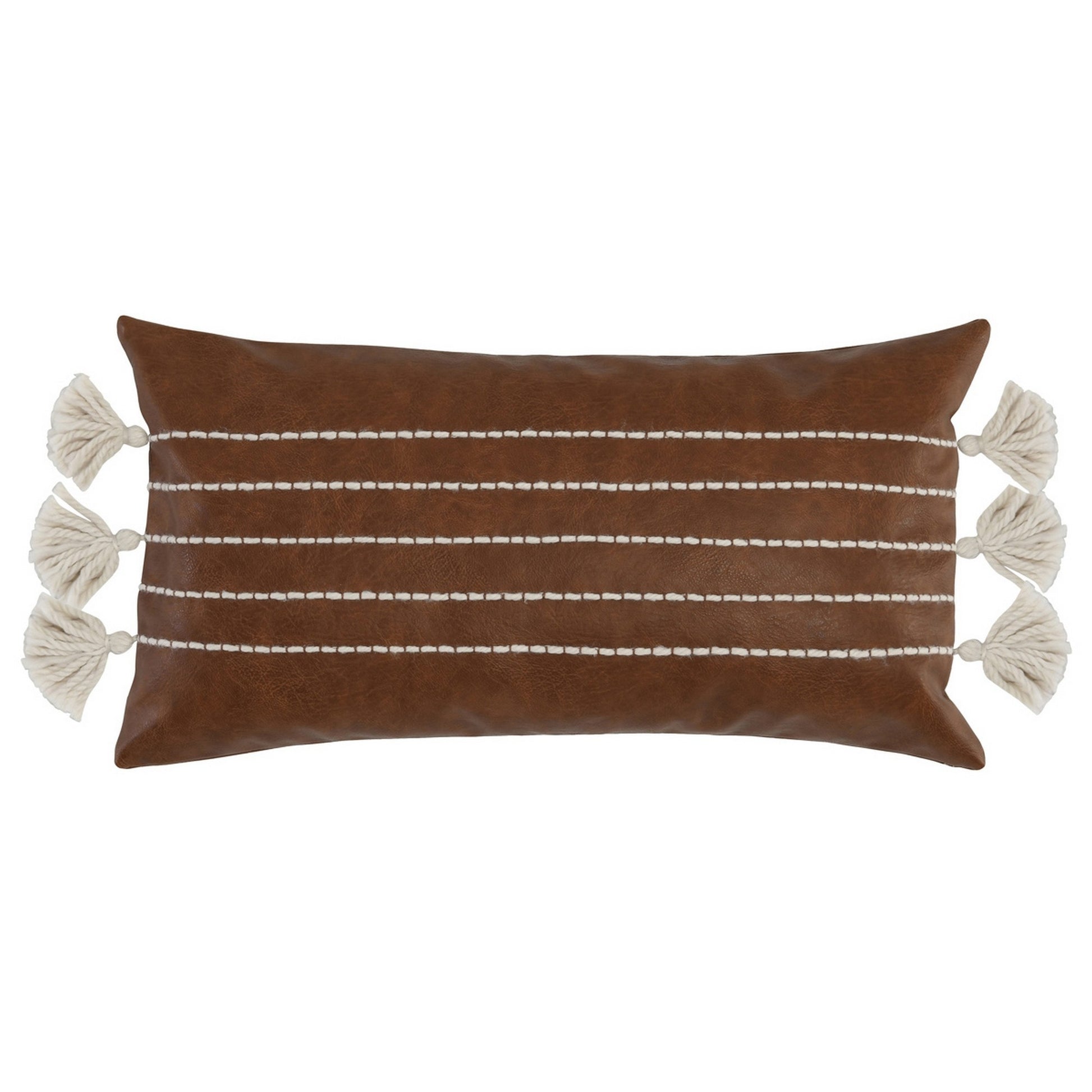 Karen 14 X 26 Lumbar Throw Pillow, Tassels, Dark Brown With White Stripes Brown White Cotton