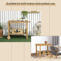 Outsunny Outdoor Bar Cart, Wood Rolling Home Bar & Serving Cart With 2 Shelves, Wine Bottle Holders For Garden, Dining Room, Natural Natural Wood