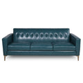 Mid Century Tufted Leather Sofa Turquoise Leather 3 Seat