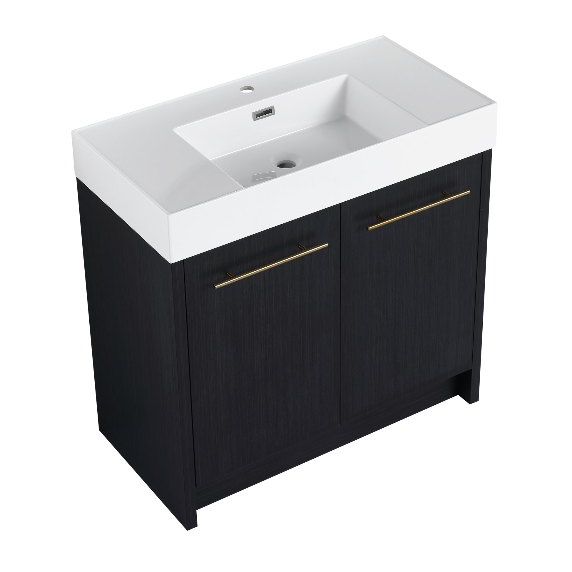 36 Inch Freestanding Bathroom Vanity With Resin Sink, With Soft Closing Door, Kd Package Black Chestnut 2 Bathroom Freestanding Modern Plywood