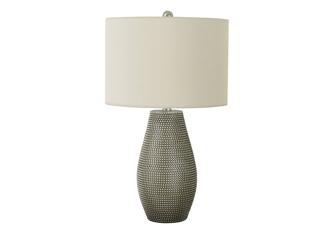 Lighting, 24"H, Table Lamp, Grey Resin, Ivory Cream Shade, Contemporary Grey Polyresin