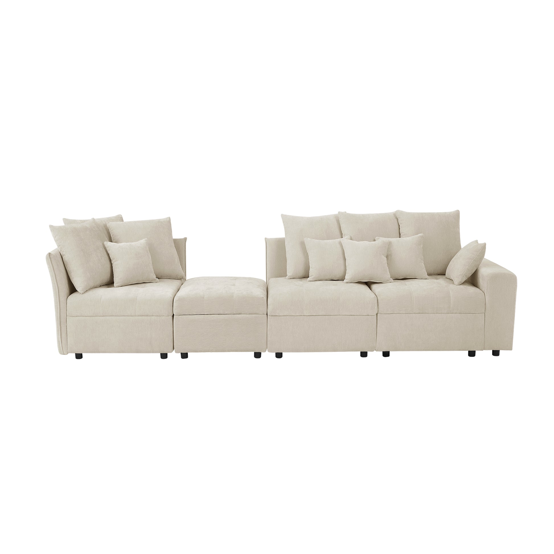 96.45"Sectional Sofa Modular Sofa Couch With Three Usb Ports, A Removable Storage Ottoman And Five Back Pillows For Living Room, Beige Beige Foam Chenille 4 Seat