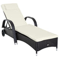 Outsunny Wicker Outdoor Chaise Lounge, 5 Level Adjustable Backrest Pe Rattan Pool Lounge Chair With Wheels, Cushion & Headrest, Dark Coffee And Cream White Colorful Rattan