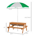 Outsunny Kids Picnic Table With Umbrella And Storage Inside, Sand And Water Table, Kids Outdoor Furniture, Wooden Bench Backyard Furniture For Garden, Patio, Or Balcony Natural Wood