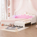 Twin Extending Daybed With Led Lights, Modern Upholstered Princess Daybed With Crown Headboard,White Twin White Wood