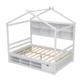 Full House Bed With Roof Frame, Bedside Shelves, Under Bed Storage Unit,White Full White American Design Pine