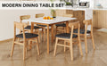Table And Chair Set. White Sintered Stone Tabletop, Rubberwood Legs, Foldable Computer Desk, Foldable Desk. Solid Wood Dining Chair With Small Curved Backrest And Pu Cushions. Zd 1545 Dx 2361 Wood Seats 6 Wood