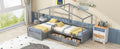 Twin Size House Platform Bed With Three Storage Drawers,Gray Box Spring Not Required Twin Gray Wood Bedroom Pine