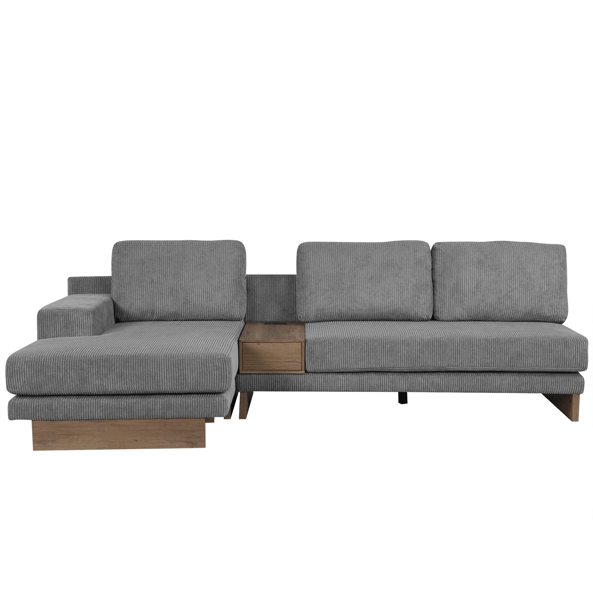 114" L Shaped Sofa Sectional Sofa With Two Usb Ports And Two Power Sockets, A Storage Drawer And A Reversible Chaise Lounge For Living Room, Grey Grey Foam Corduroy 3 Seat