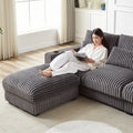 128 Inch Corduroy With Cup Holder Super Large L Shaped Sofa, Movable Footrest, Four Waist Pillows And Four Back Cushion, With Usb Port And T Pyce Port Grey Corduroy 4 Seat