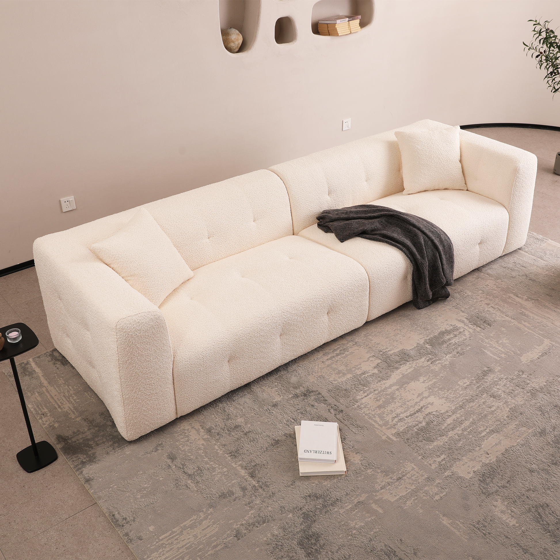 2297 Beige Sofa, Stylish And Simple Square Design, Square Arm, Handrailing Thick And Full, Put Living Room, Office, Conference Room Beige Fabric 3 Seat