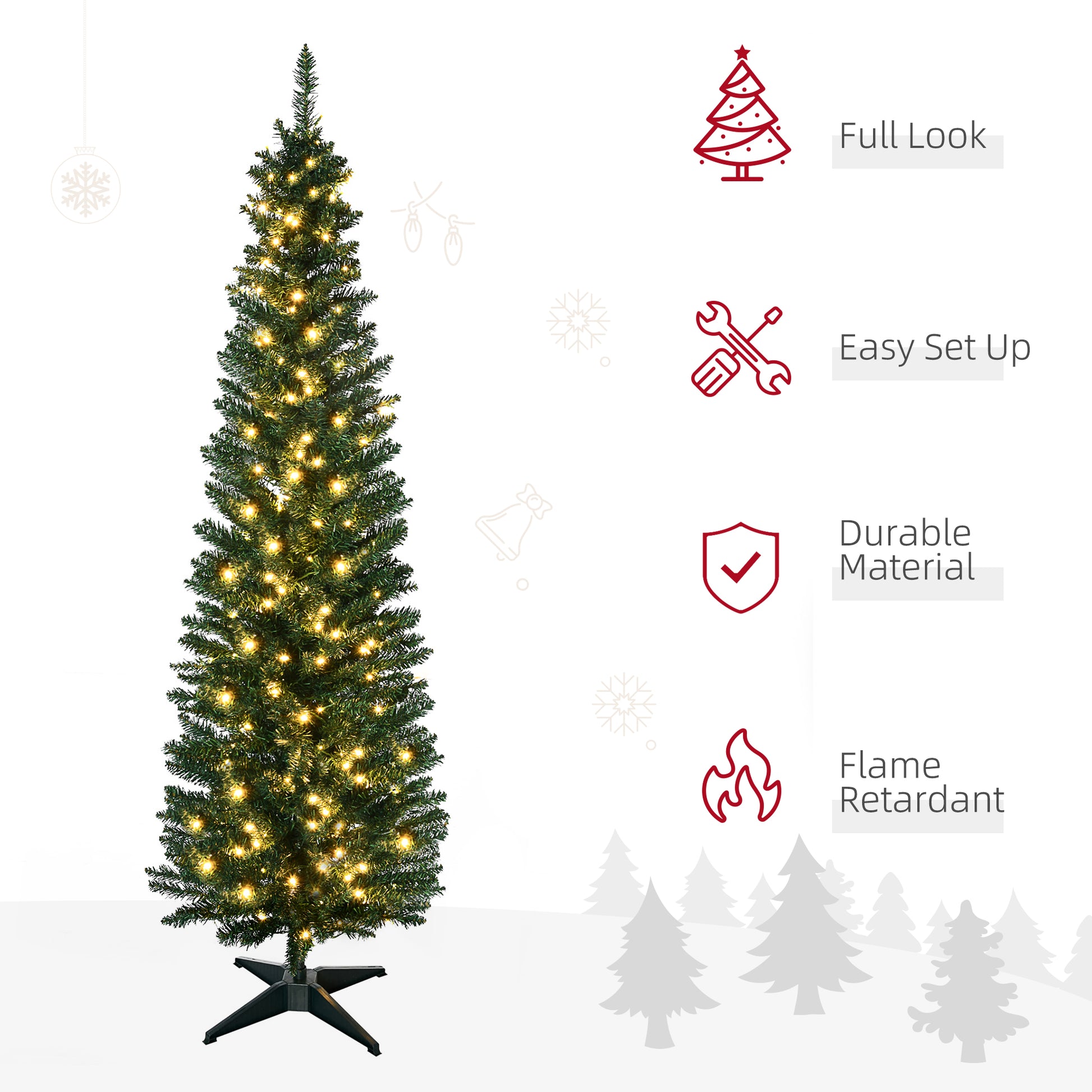 Homcom 5' Tall Pre Lit Slim Noble Fir Artificial Christmas Tree With Realistic Branches, 110 Warm White Led Lights And 294 Tips, Green Green Plastic