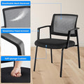 Guest Waiting Room Office Arm Chairs 2 Pack No Wheel For Reception Meeting Conference, Stacking Padded Fabric Seat, Mesh Back & Ergonomic Support Rest For Home Lobby Computer Desk Black Metal