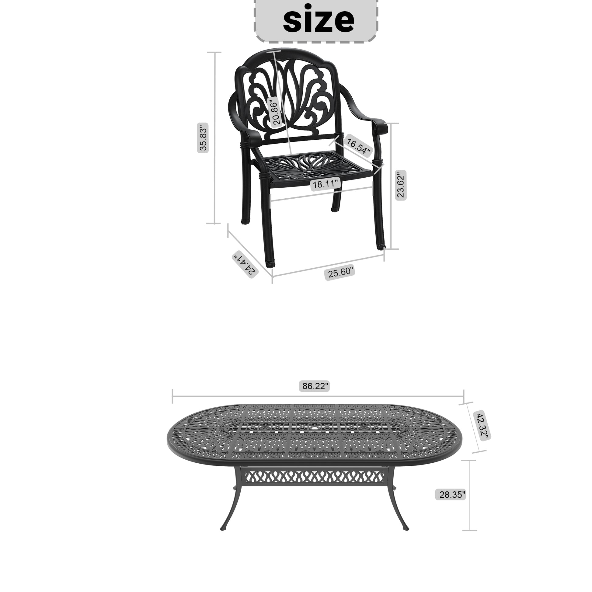 Cushions In Random Colors 7 Piece Set Of Cast Aluminum Patio Furniture With Cushions Yes Dining Set Black Seats 6 Rust Resistant Frame Water Resistant Cushion Garden & Outdoor Complete Patio Sets Aluminium