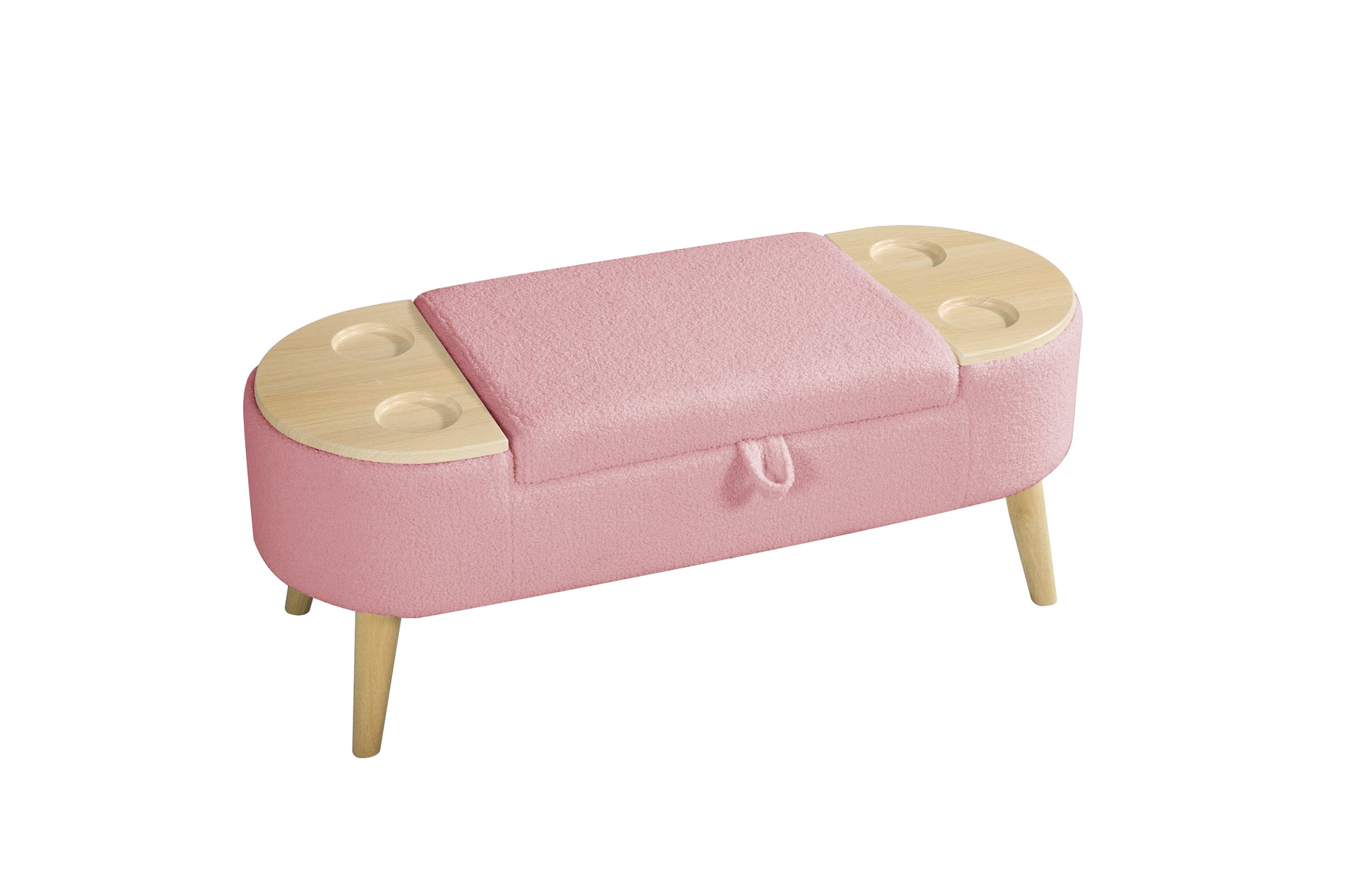 Ottoman Oval Storage Bench 3D Pile Fabric Bench With Large Storage Space For Living Room, Entryway And Bedroom Inpink Baskets White Primary Living Space Black Eucalyptus Wood Pink Step Stools & Step Ladders Cashmere Floral Contemporary Cubby Wool Fleece