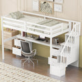 Twin Size Loft Bed Frame With Built In Desk And Double Storage Drawers,White Twin White Solid Wood Mdf