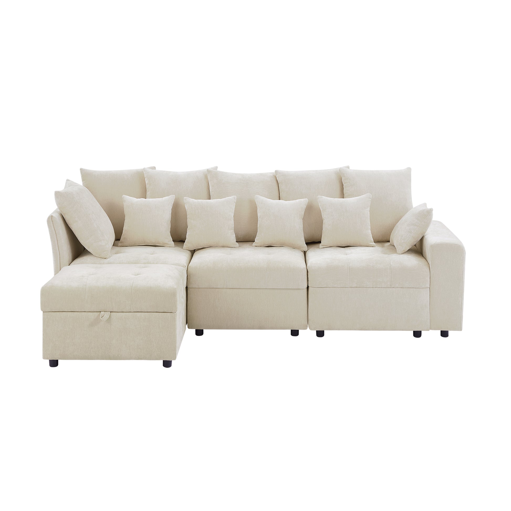 96.45"Sectional Sofa Modular Sofa Couch With Three Usb Ports, A Removable Storage Ottoman And Five Back Pillows For Living Room, Beige Beige Foam Chenille 4 Seat