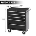 5 Drawer Rolling Tool Chest W Lock & Key, Tool Storage Cabinet With Wheels, Top Cushion & Drawer Liners, Tool Organizer Box For Garage, Warehouse & Repair Shop Black Steel