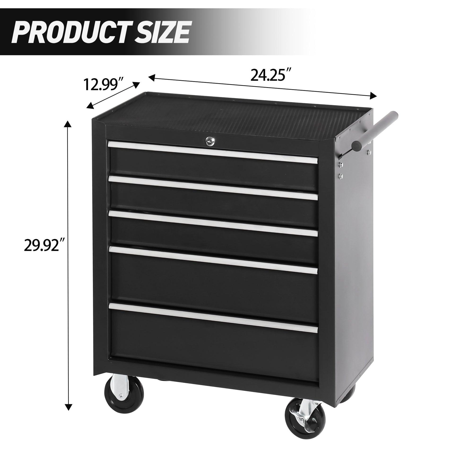 5 Drawer Rolling Tool Chest W Lock & Key, Tool Storage Cabinet With Wheels, Top Cushion & Drawer Liners, Tool Organizer Box For Garage, Warehouse & Repair Shop Black Steel