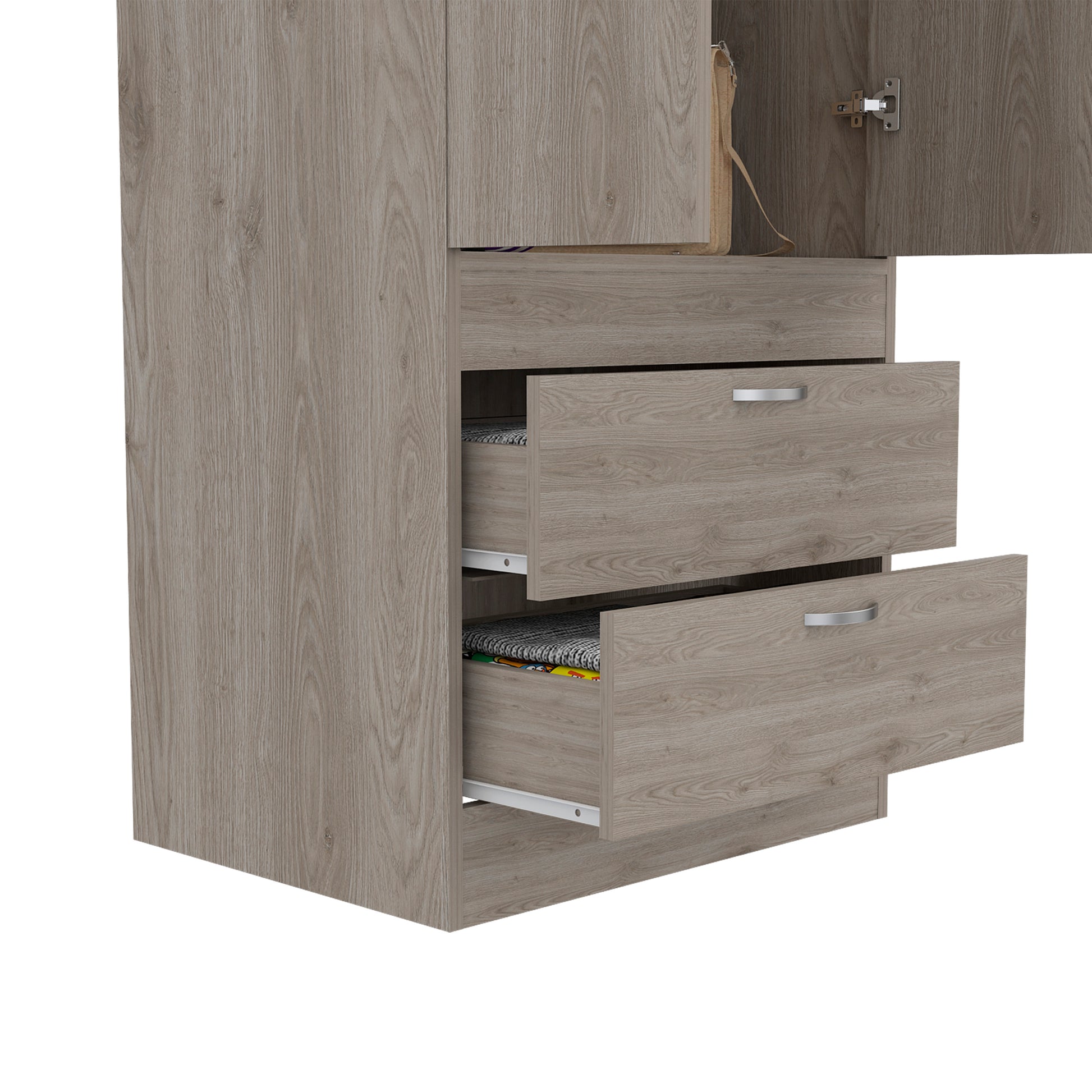 Armoire, Double Door Cabinet, Two Drawers, Metal Handles, Rod, Light Gray Light Gray Solid Wood Mdf Engineered Wood