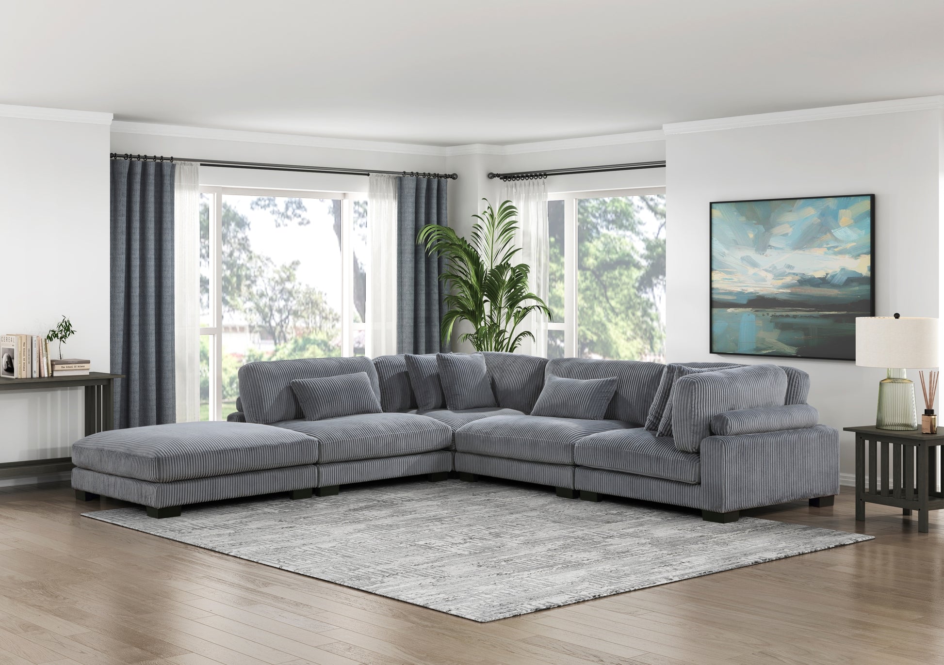 1Pc Modern Living Room Furniture Modular Armless Chair Plush Gray Corduroy Fabric Upholstery Plywood Frame, Matching Pillow Gray Wood Primary Living Space Modern Plywood 1 Seat
