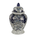 17 Inch Porcelain Ginger Jar With Lid, Vintage Blue And White Flower Design White Blue Polyresin