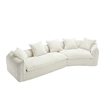 Modular Sectional Sofa, U Shaped Couch With Sofa For Five & Pillows, Modern Minimalist Chenille Fabric Large Comfy Cloud Sofas, Living Room Furniture Sets Beige Chenille 5 Seat
