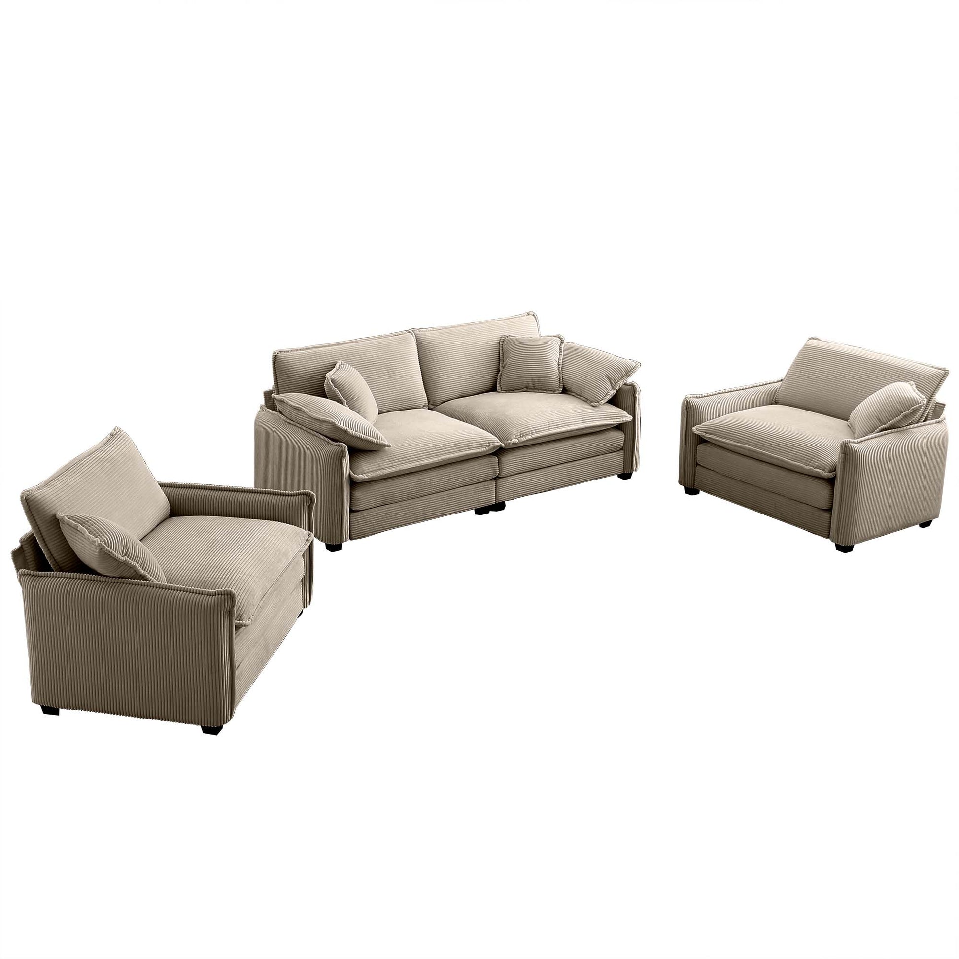 Luxurious And Sophisticated Sofa Set With Soft Cushions And Pillows, Sofa Set For Living Rooms And Clubs As Well As Home Theaters, Consisting Of Two Single Sofas And A 2 Seaters Sofas In Tan Corduroy Tan Corduroy 4 Seat