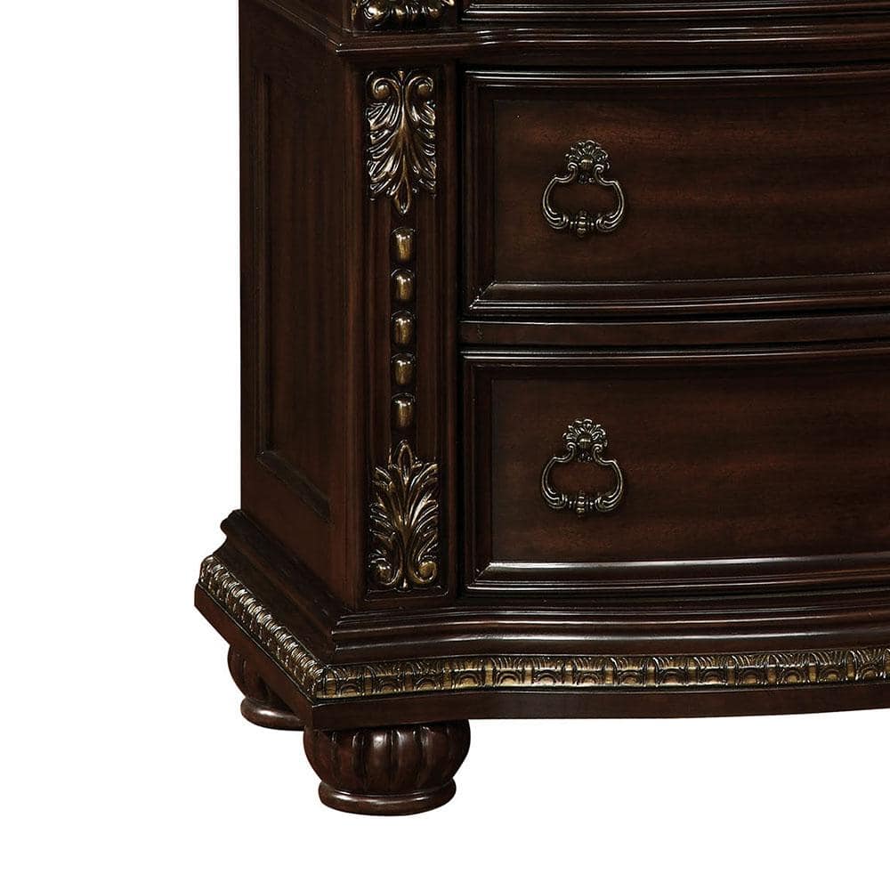 Formal Traditional 1Pc Nightstand Only Brown Cherry Solid Wood 3 Drawers Bedroom Furniture Genuine Marble Top Brown Brown 3 Drawers Bedroom Bedside Cabinet Traditional Drawers Cherry Solid Wood