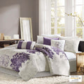 Printed Cotton Sateen Comforter Set Taupe Grey Purple Queen Queen Purple Cotton