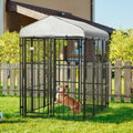 Pawhut 6' X 4' Dog Kennel, Outdoor Dog Playpen Run With Waterproof, Uv Resistant Canopy, Heavy Duty Chain Link For Medium And Large Dogs Black Steel