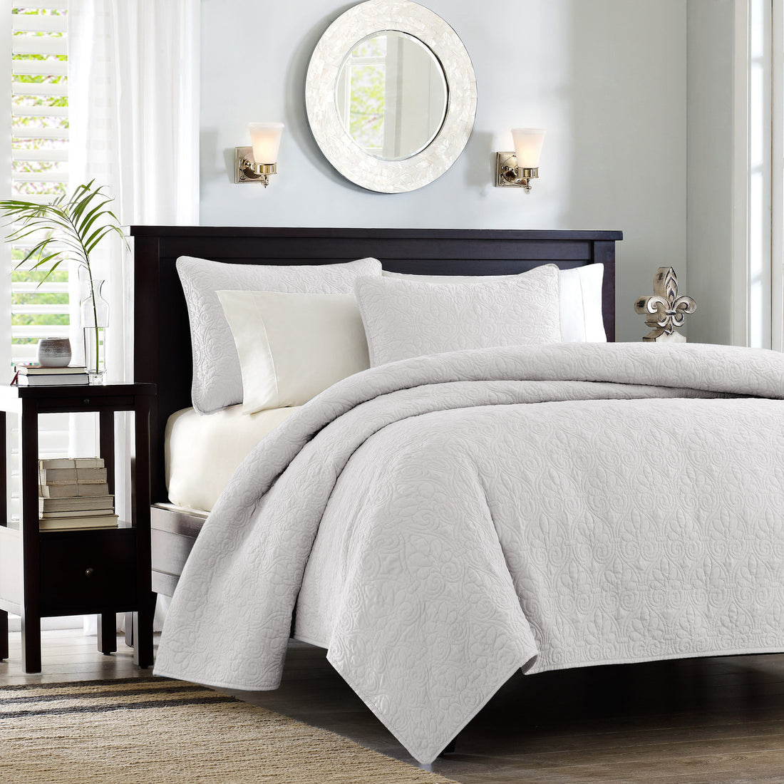 Reversible Quilt Set White Full Queen Full White Cotton
