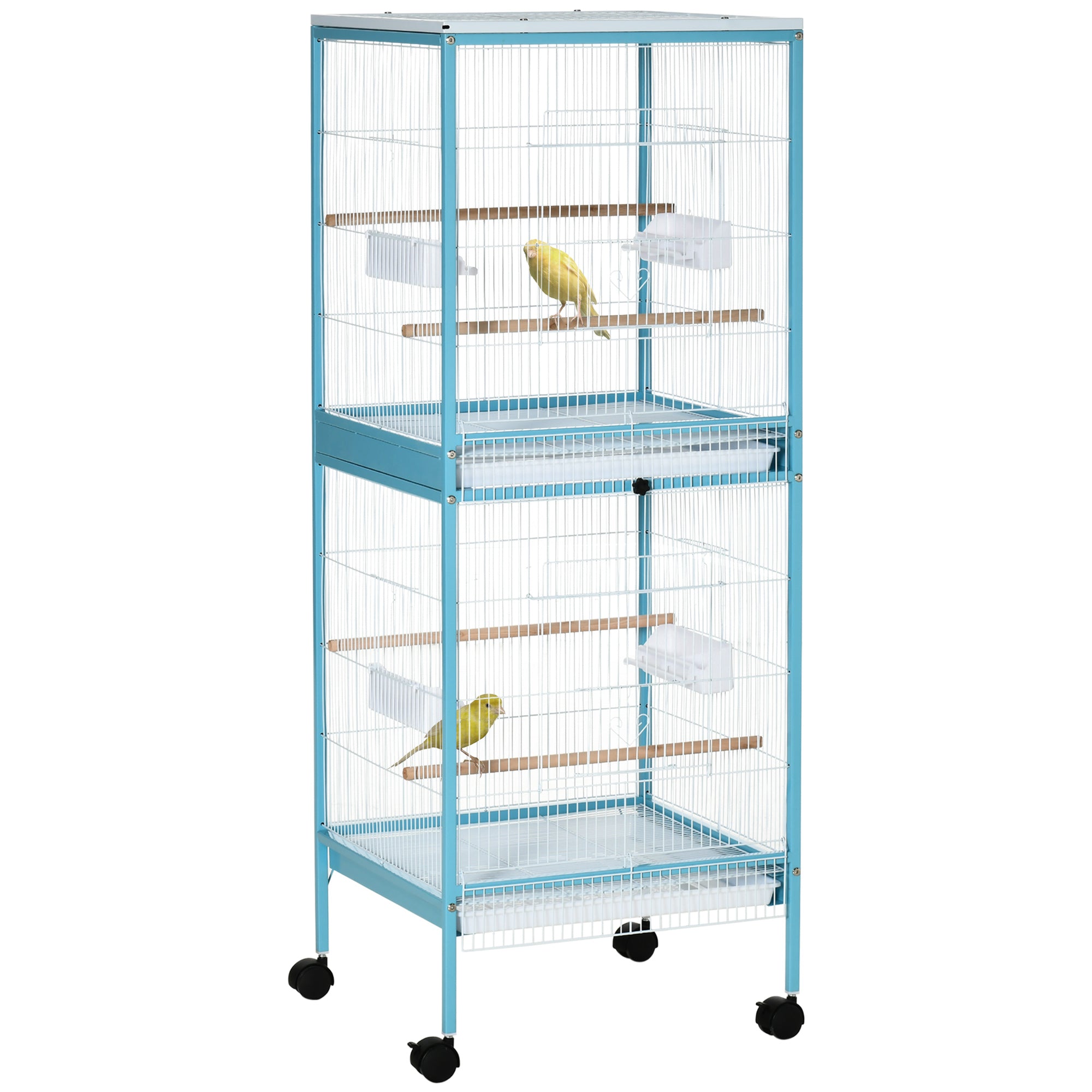 Pawhut Large Bird Cage With 1.7 Ft. Width For Wingspan, Bird Aviary Indoor With Multi Door Design, Fit For A Canary, Finch, Conure, 55", Light Blue Light Blue Steel