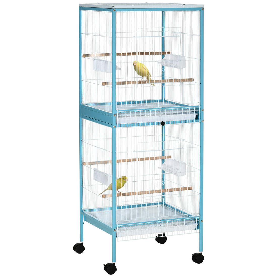 Pawhut Large Bird Cage With 1.7 Ft. Width For Wingspan, Bird Aviary Indoor With Multi Door Design, Fit For A Canary, Finch, Conure, 55", Light Blue Light Blue Steel