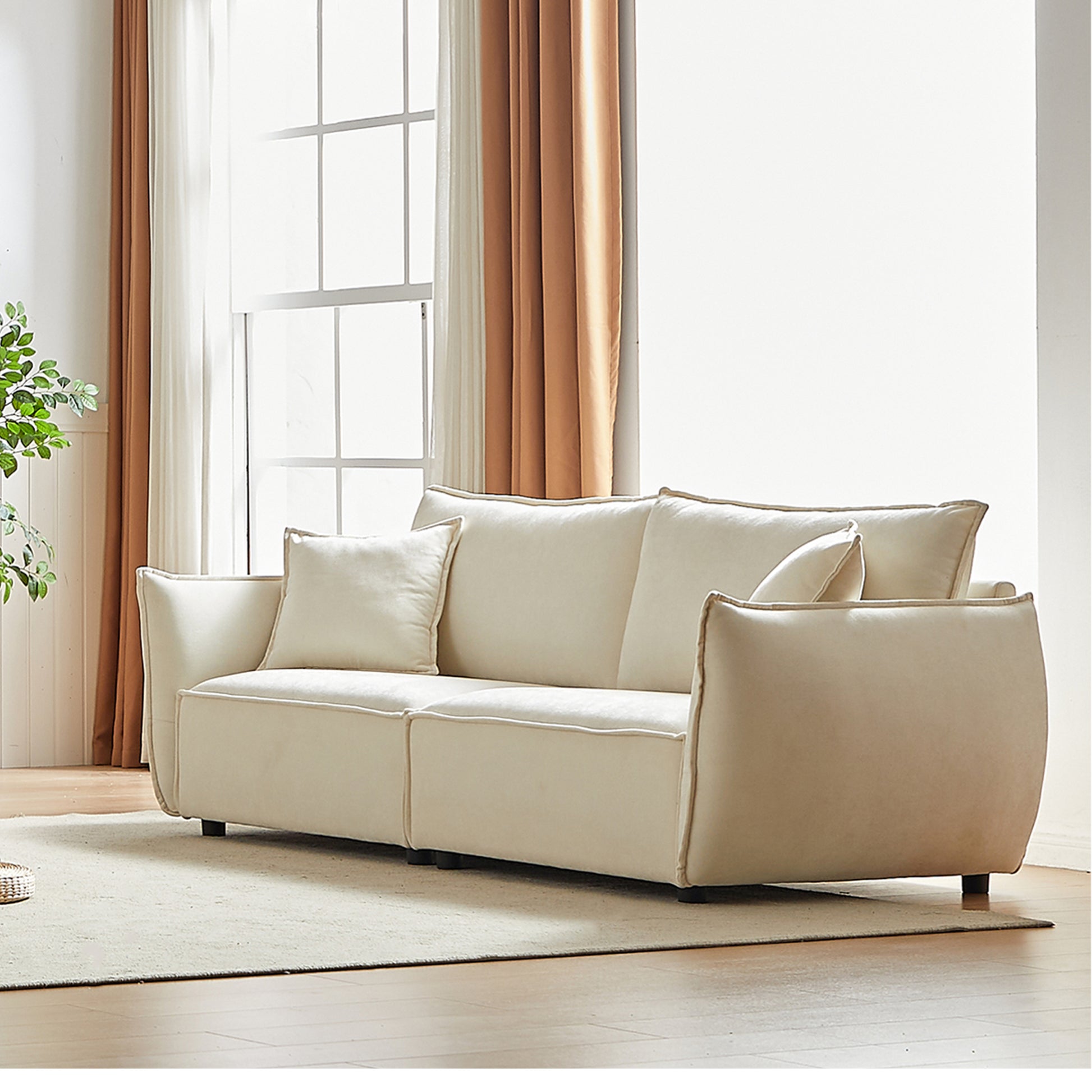 Mh88" Modern Living Room Sectional, Wide Living Room Sectional, Stylish Chenille Triple Sectional With Extra 2 Pillows, Thickly Padded Seat And Back And Armrests For Apartment, Living Room Beige Chenille Wood Primary Living Space Pine Foam Fabric 3 Seat