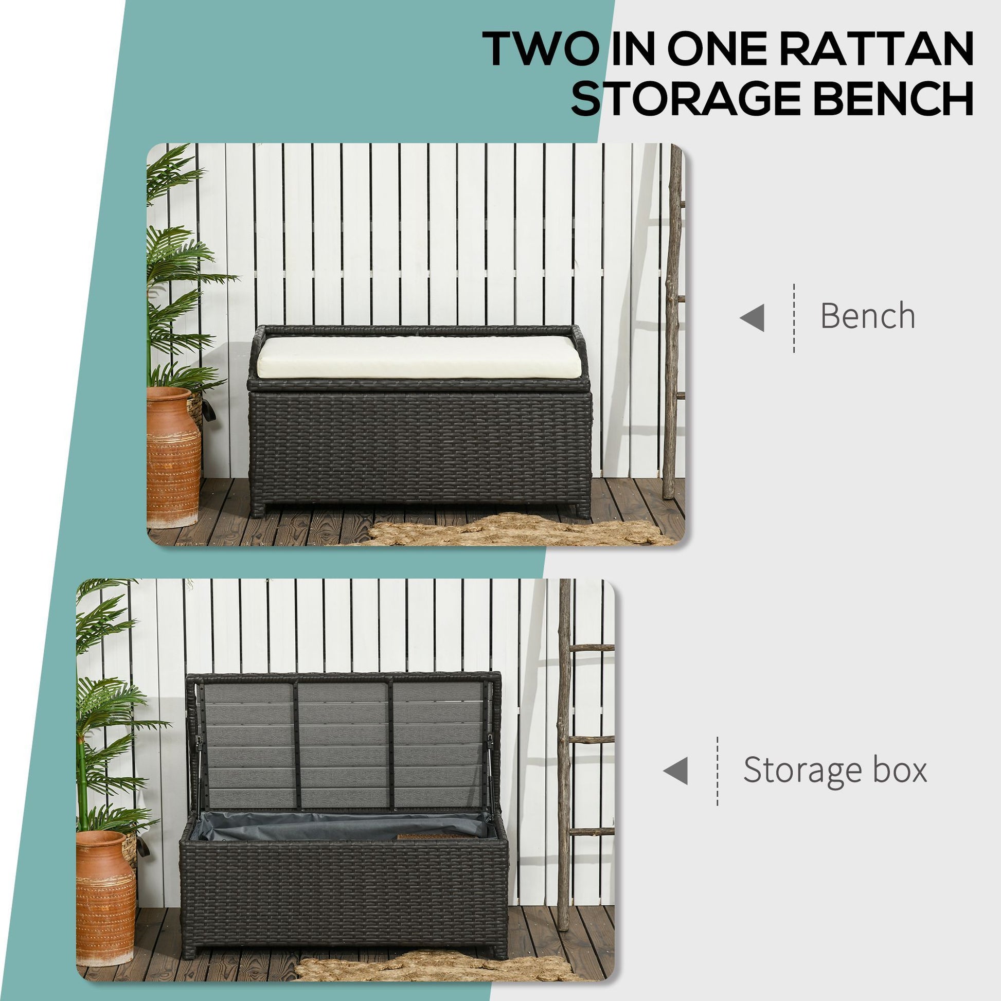 Outsunny Outdoor Wicker Storage Bench Deck Box, Pe Rattan Patio Furniture Pool Container Storage Bin With Interior Waterproof Bag And Comfortable Cushion, Cream White Cream White Aluminum